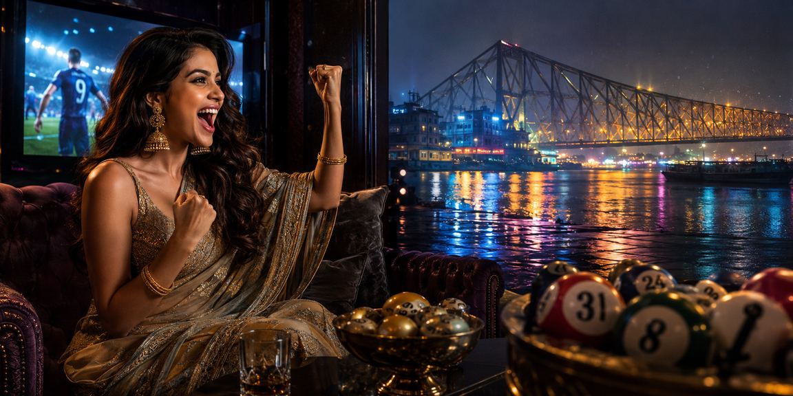 Colorful neon view of Kolkata Howrah Bridge symbolizing vibrant lottery and gaming scene